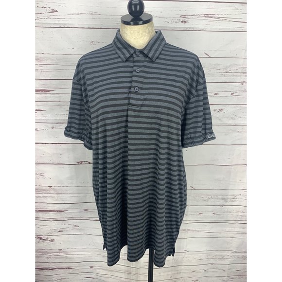 Arnold Palmer Black and Gray Striped Polo‎ Golf Shirt - Picture 1 of 8